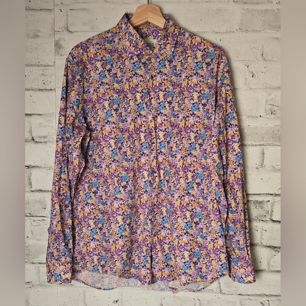 Kurt River Floral Button Up Shirt Men’s XL Purple Blue Statement Shirt